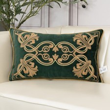 Aeckself European Luxury Velvet Lumbar Throw Pillow Cover 12 x 20 Inch, Embroide