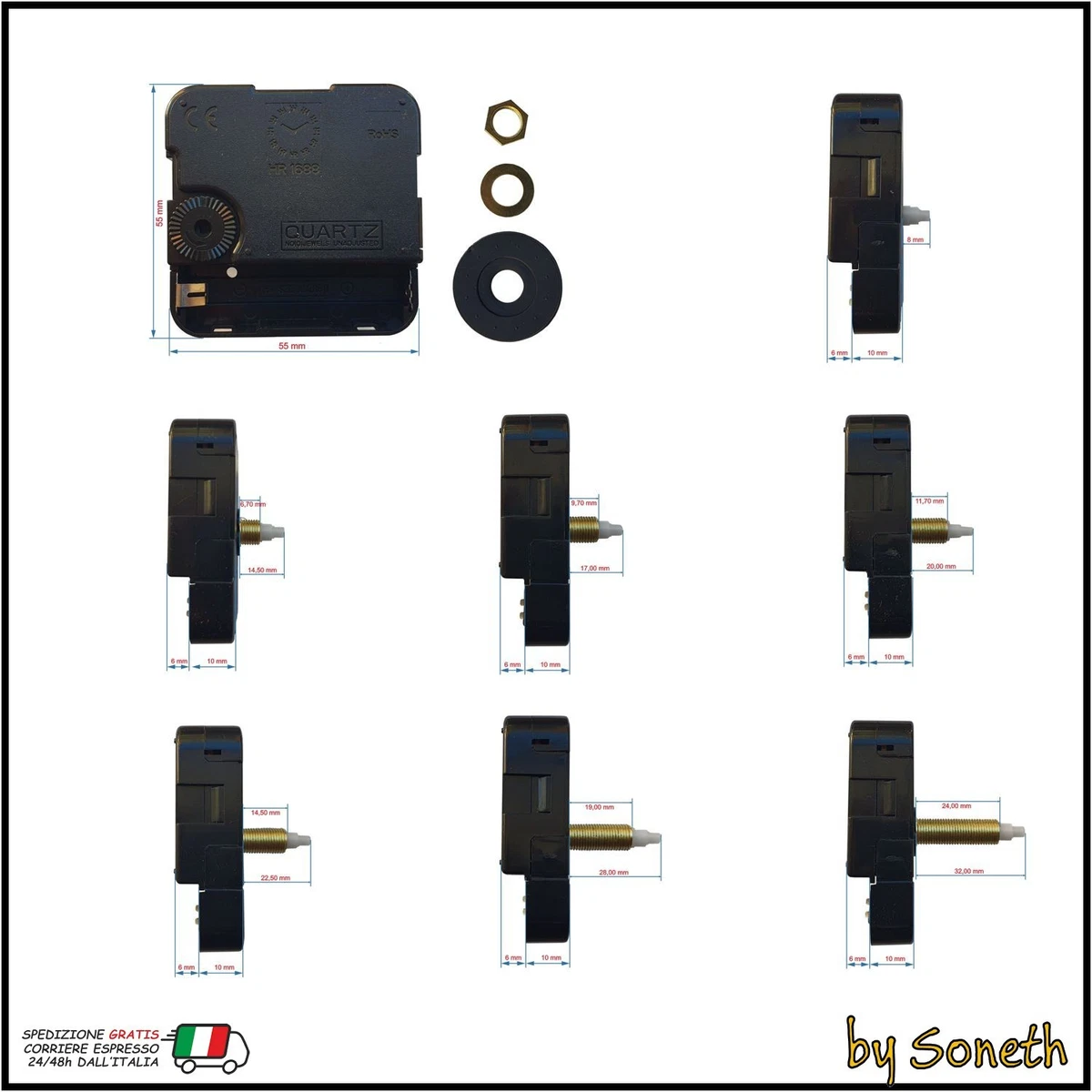 10 SETS KIT Lancette Dell'orologio Movimento Muto Meccanismo Da Parete
