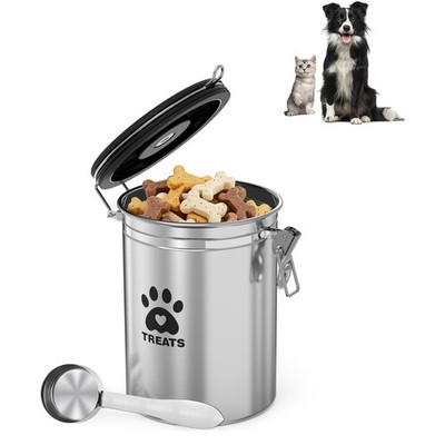 1.8L Stainless Steel Dog Cat Treat Container Airtight Jar Scoop