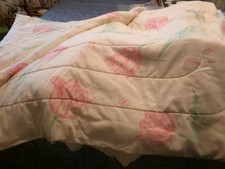 VINTAGE QUILT /BLANKET APPOX 94X84 WHITE WITH PINK AND GREEN SOFT MATERIAL