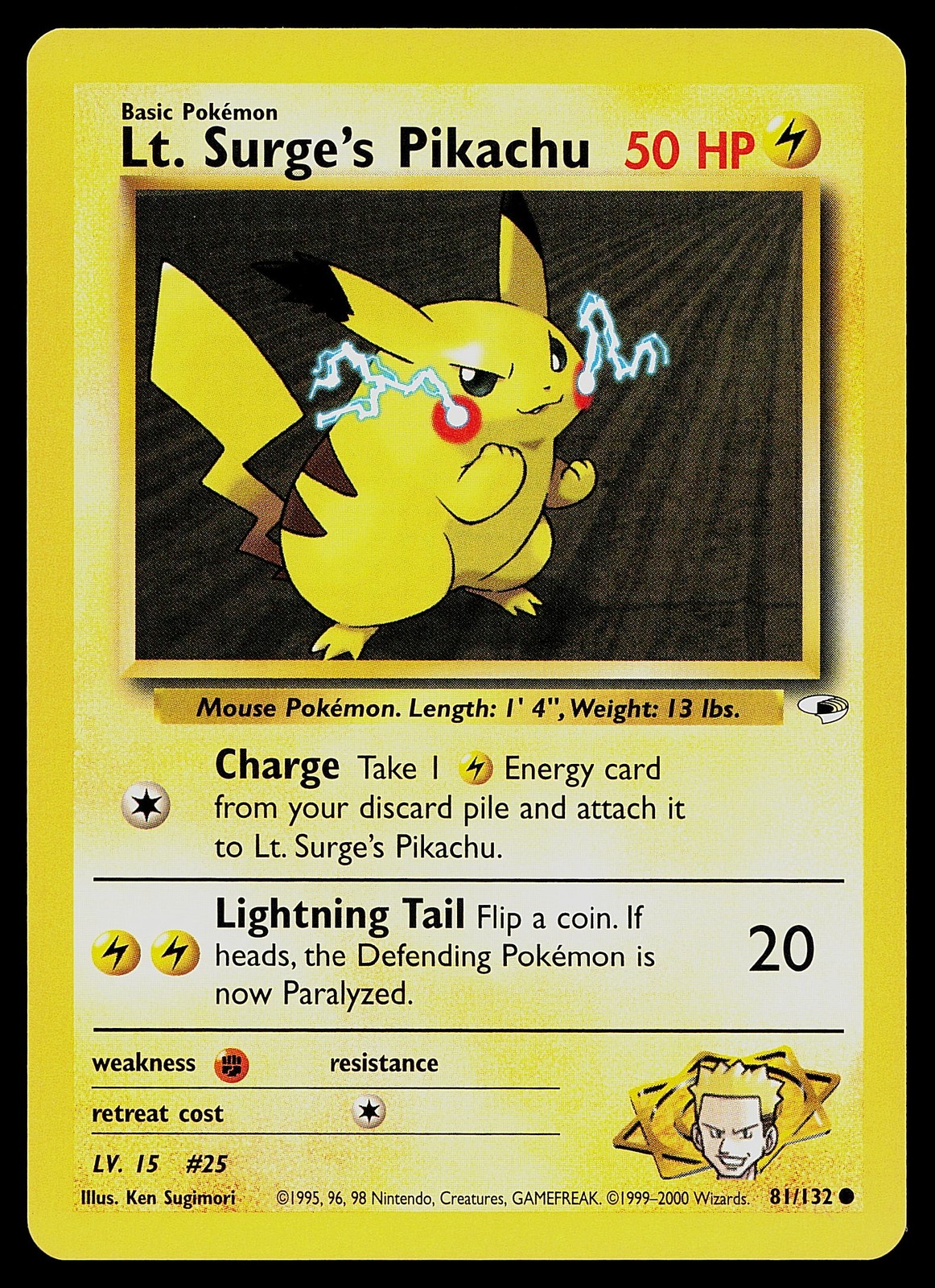Pokemon Card - Lt. Surge's Pikachu Gym Heroes 81/132 Common