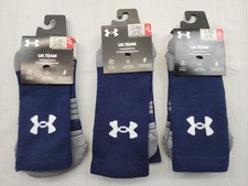 3 Pack Under Armour UA Team Cushioned Crew Socks Mens 7-8.5 Navy New