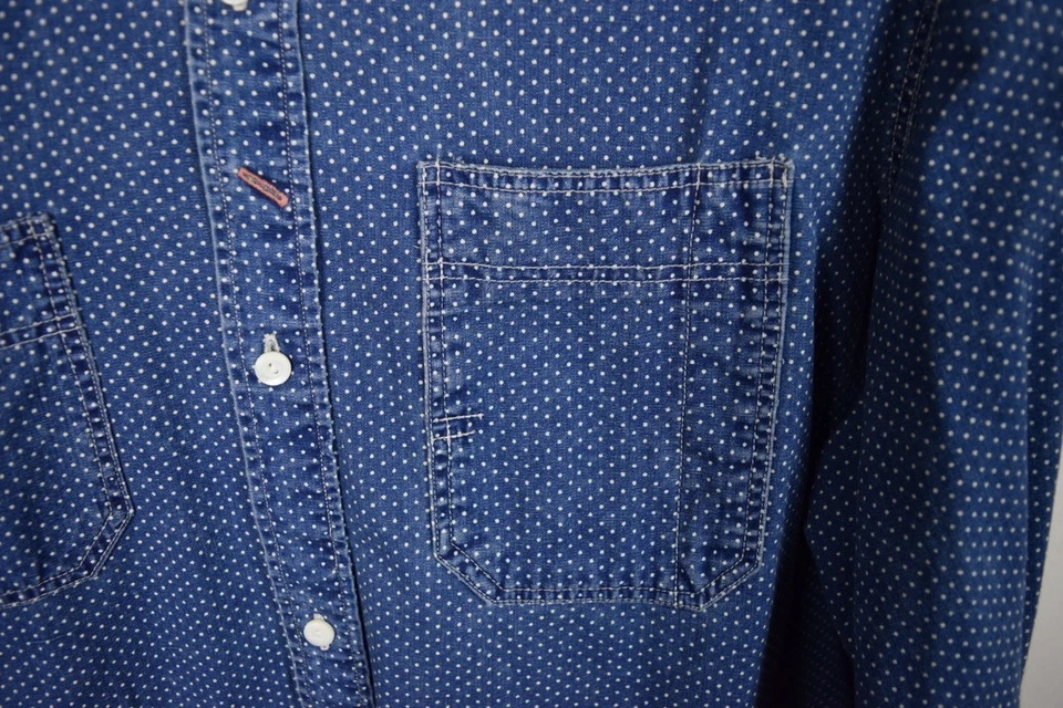 RRL Ralph Lauren Polka Dot Indigo Cloth Rounded Collar Shirt Mens Extra-Large XL - Image 4 of 4