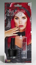 VAMPIRESS BLACK NAIL POLISH  DEEP RED LIPSTICK KIT HALLOWEEN COSTUME ACCESSORY