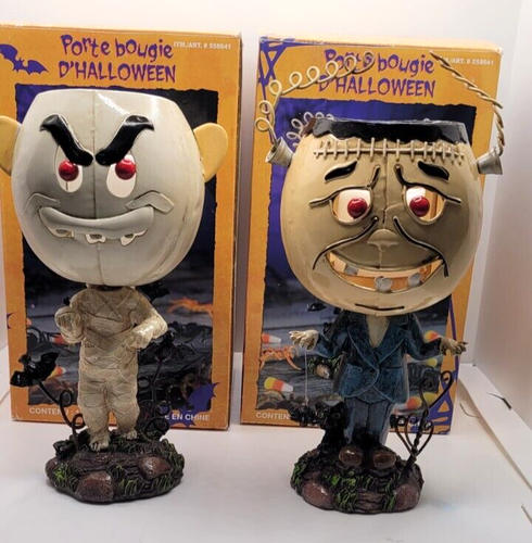 Vintage Costco Halloween Tealight Candle Holder Mummy & Frankenstein
