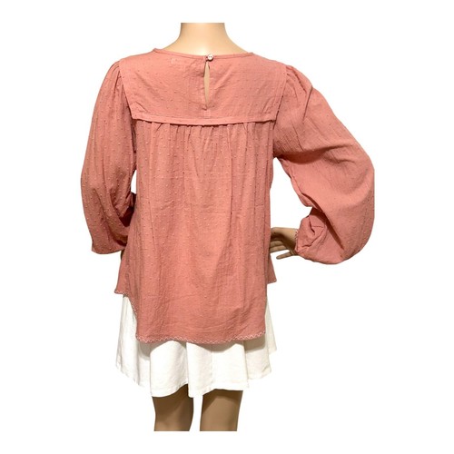 Max Studio Womens Embroidered Yoke Top Blouse S Cotton Peasant Boho Cottagecore - Picture 3 of 17