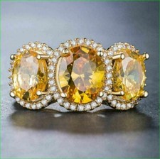 925 Sterling Silver 2Ct Oval Cut Lab-Created Citrine Halo Engagement Ring