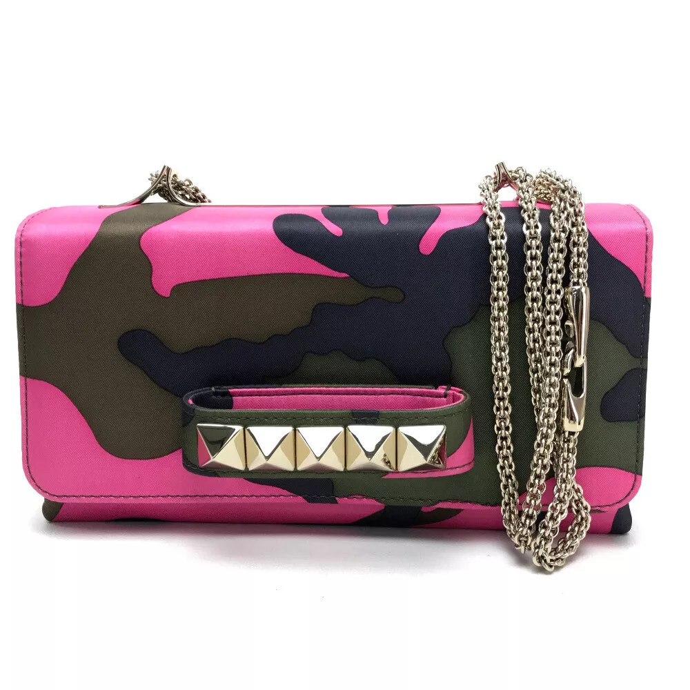 VALENTINO GARAVANI Camouflage Clutch Bag Pink Green