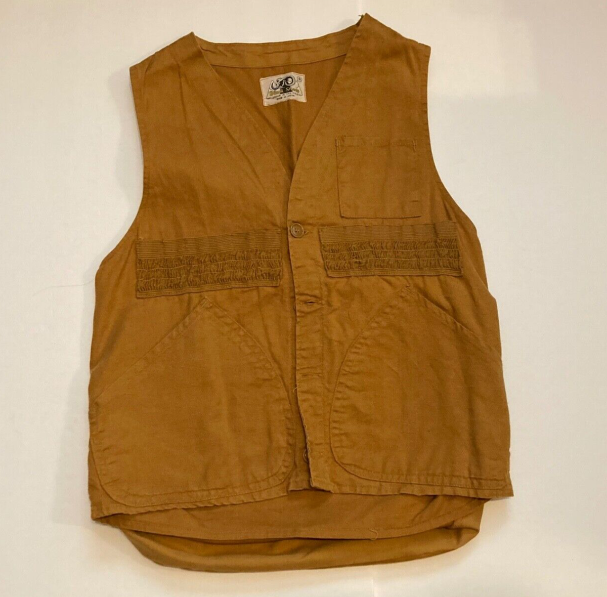 Vintage Hunting Vest Black Sheep Japan Small Tan Rubber Lined Game 