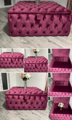 Handmade Ottoman Stylish Square Storage Plush Soft Velvet Fully Upholstered