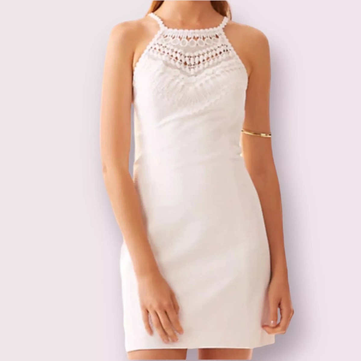 Lilly Pulitzer Pearl Lace Neck Shift Dress Resort White Size 2 100% Cotton