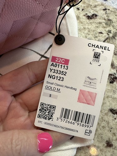 New With Tags And Receipt - Chanel 22c Sakura Pink Caviar Small Classic Flap - Picture 9 of 17