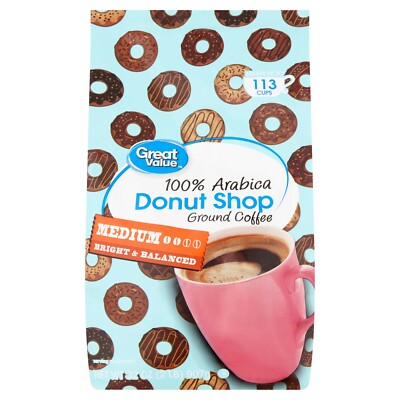 GREAT VALUE DONUT SHOP 100% ARABICA MEDIUM GROUND COFFEE 32oz - PACK OF 2