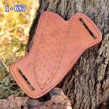 USA Pancake Sheath 4.5&rdquo;Fixed Blade folding Knife Brown Leather Pouch Holster