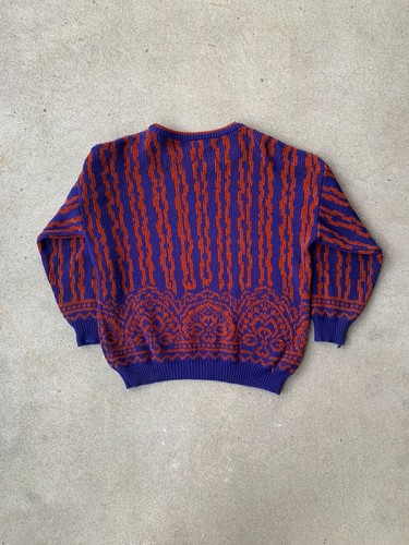 Vintage patterned sweater 80s 90s Panther Size M Colorful blue and orange Funky - Picture 9 of 9