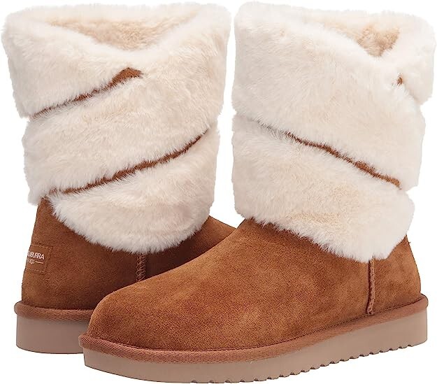 Koolaburra by UGG Women's Dezi Short Suede Boots Faux Fur Chestnut