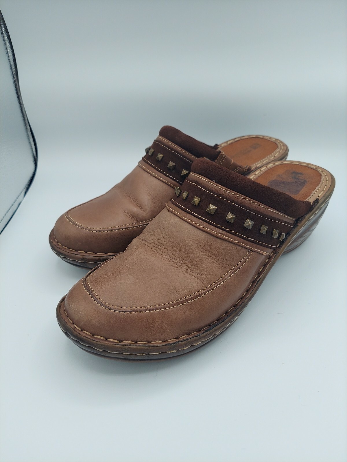 White Mountain Brown Leather Clog Mule Slip On Womens… Gem