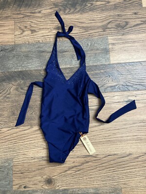 NWT Bellissima One Peace Midnight Blue Swarovski Element Swimsuit Size S $220