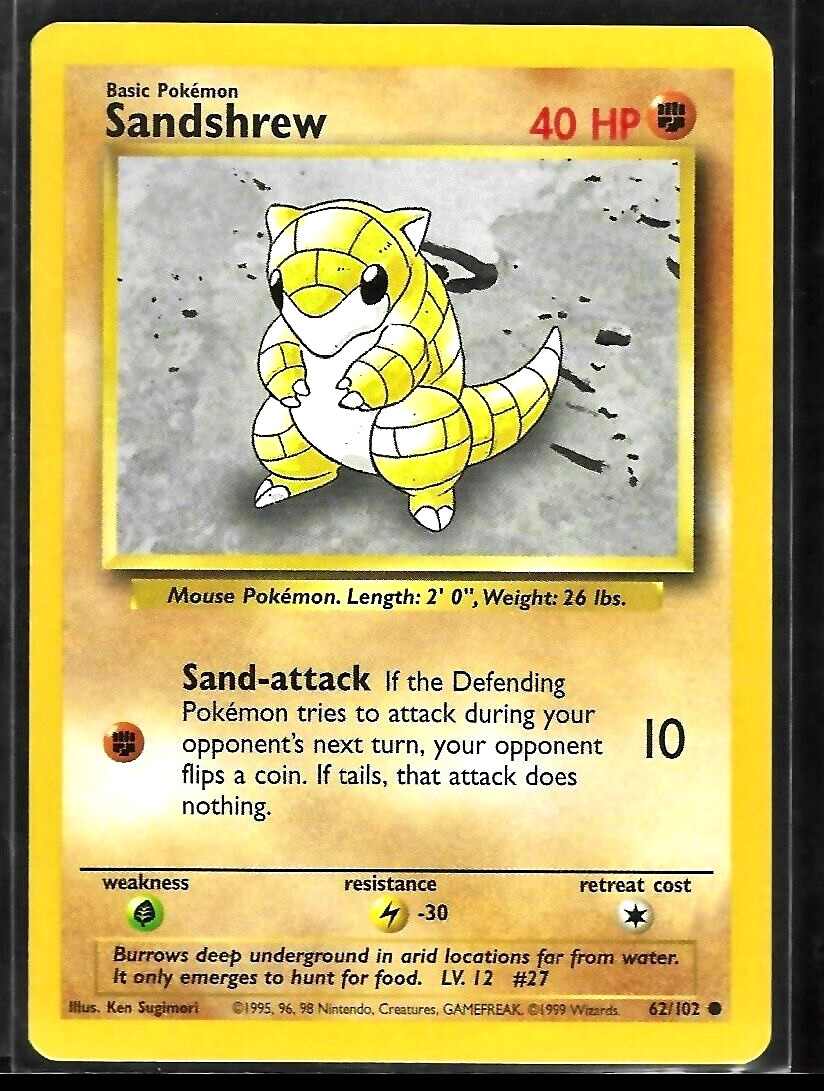 1999 Pokémon TCG Sandshrew Base Set Unlimited 62/102 - Vintage WoTC - LP/NM!