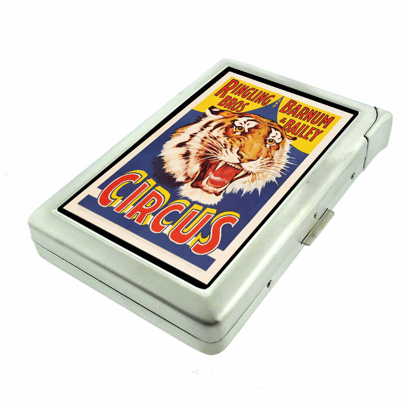Circus Tiger Em1 Cigarette Case with Built in Lighter Metal Wallet