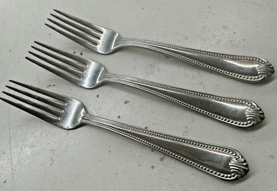 3 Salad Forks Lenox Bead Stainless Glossy Plume Tip 18/10 7'' Beaded