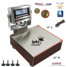 Prime OP-915SS Wash Down Bench Scale 12" x 12" 100 lb NTEP Legal for Trade IP67