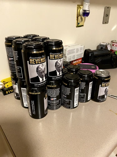 2023 CONSERVATIVE DAD'S LIMITED EDITION TRUMP REVENGE 6 PACK EMPTY BEER CANS