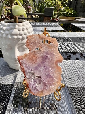 Hochwertige Amethyst Geodenscheibe 106g mit Blütenachat Reiki Heilmedizin