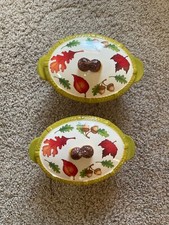 Set of 2 Temptation by Tara Seasonal Autumn 16oz Oval Casserole w/ Lid Free Ship