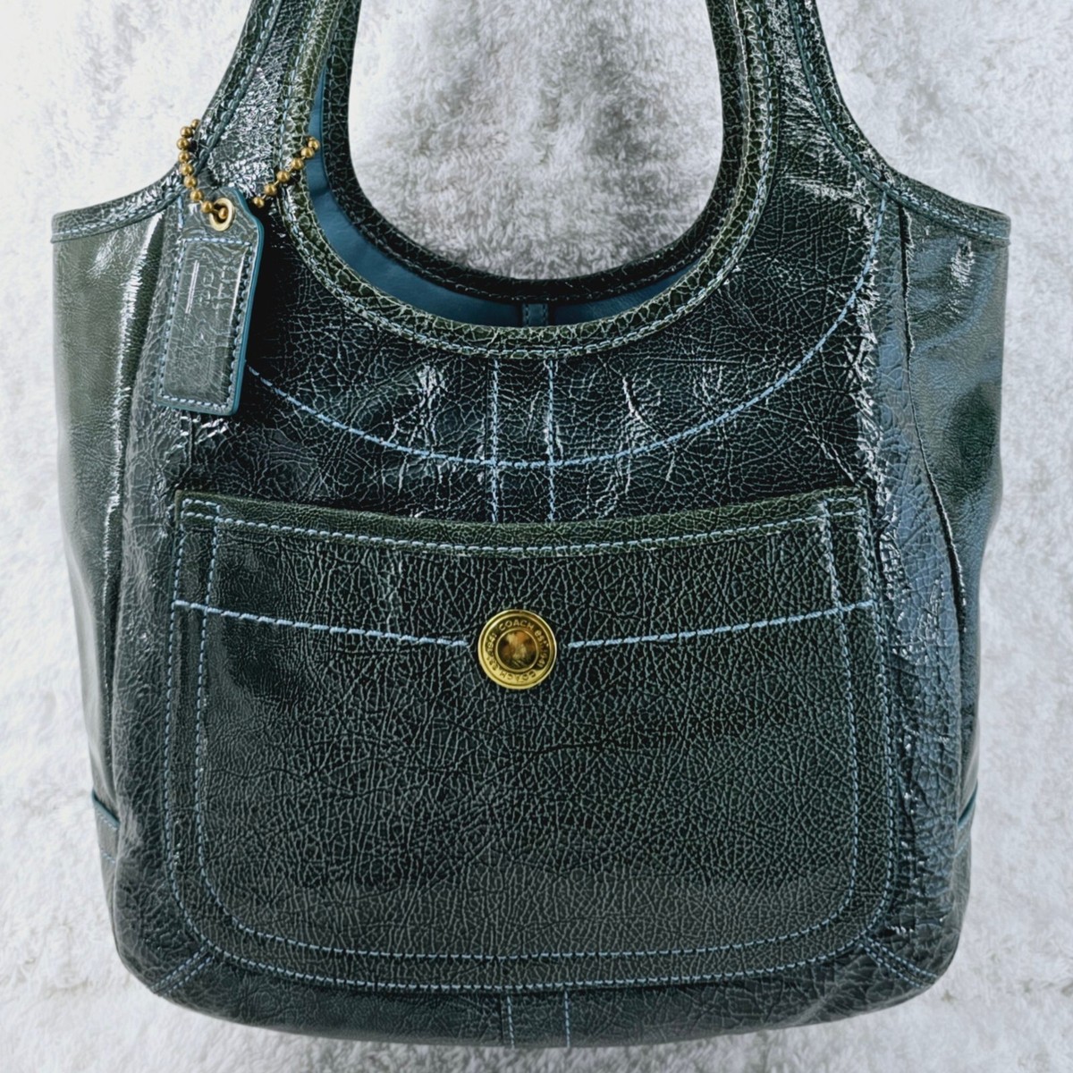 COACH 11012 Ergo Teal Pond Patent Leather Satchel Shoulder Bag