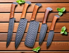 CUSTOM HAND MADE FORGED CARBON STEEL CHEF SET KITCHEN KNIVES W LEATHER BAG 2929