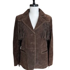 Xoxo Y2k Fringe Western Leather Jacket M Brown Cowgirl Boho Festival Vtg 90s