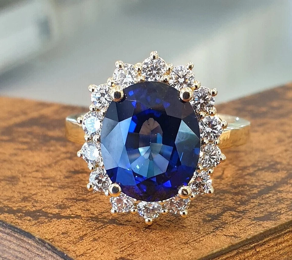 6.00 Ct Oval Cut Natural Sapphire & Diamond Wedding Ring 14k Yellow Gold Size 6 - Image 2 of 4