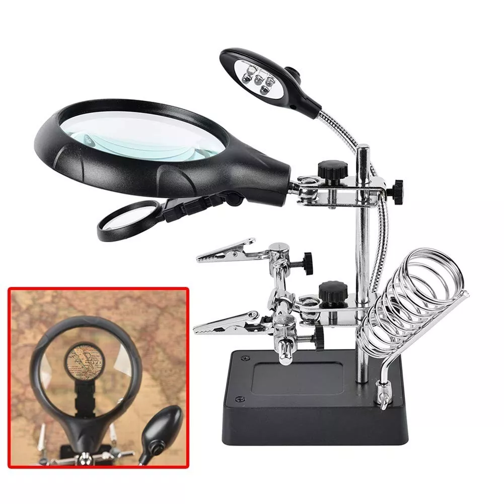 2.5 7.5 10X LED Light Helping Hands Magnifier Soldering Station Magnifying Glass