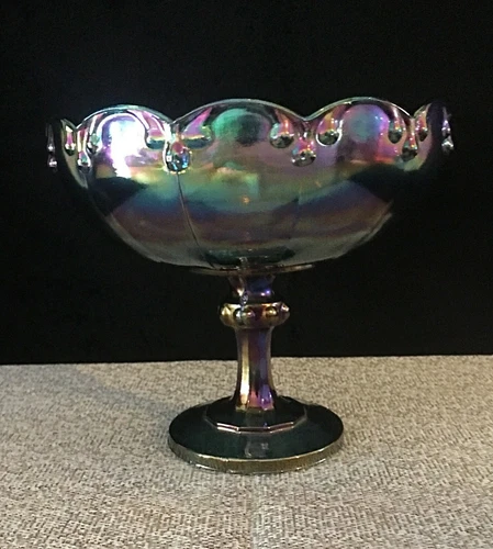 Vintage Indiana Carnival Big Blue Glass Fruit Bowl Compote Teardrop
