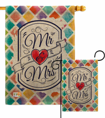 Mr Mrs Burlap Garden Flag Celebration Wedding Small Gift Yard House Banner