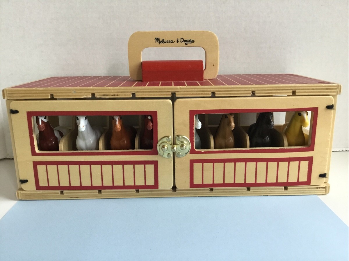 Melissa Doug Take-Along Show Horse Stable Wooden with Horses Complete  READ