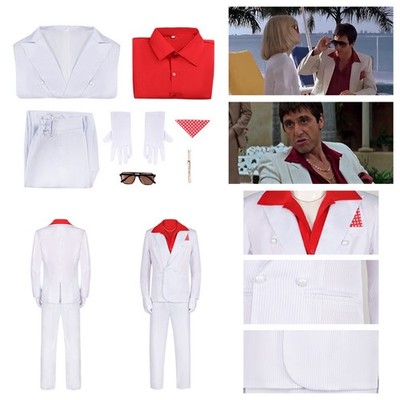 Al Pacino Scarface Cosplay Costume Halloween Carnival Party Fancy White Suit