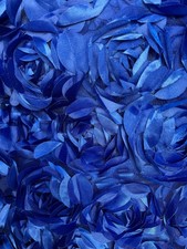Maci ROYAL BLUE 3D Floral Polyester Satin Rosette on Mesh Fabric by the Yard