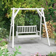 Porch Hanging Swing Chair Wooden Garden Swing Bench w/Slatted Back 3-Person