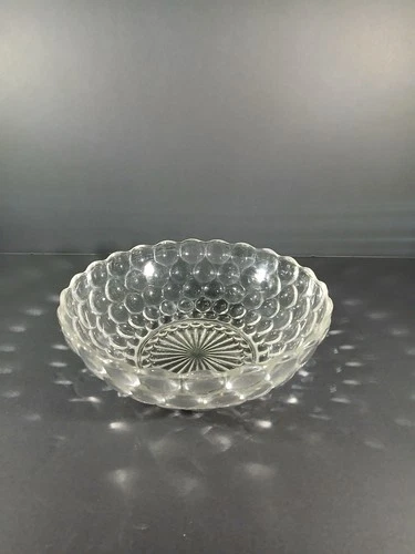 Anchor Hocking Serving Bowl Dish Bubble Pattern Round Clear Glass Vintage 8.25"