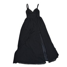 Azazie Maxi Dress Women A6 Black Excellent Ruched Chiffon Formal Gown Slit