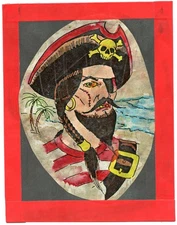 vintage mike rollo malone pirate skull bones produx +color tattoo flash +lam 5x7