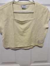 Gymshark Women's Cropped Short Sleeve Square Neck Stretch Top Beige M
