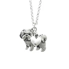 Shih Tzu Charm Necklace, Shitzu dog Lover Gift, Silver Metal with Heart Penda...