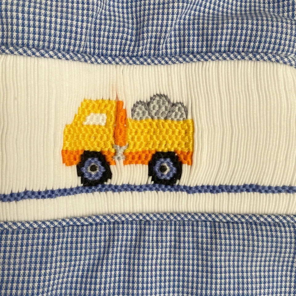 PETIT BEBE Blue Gingham camion con cassone ribaltabile pezzo unico salopette bambino ragazzi 3T - Immagine 3 di 4