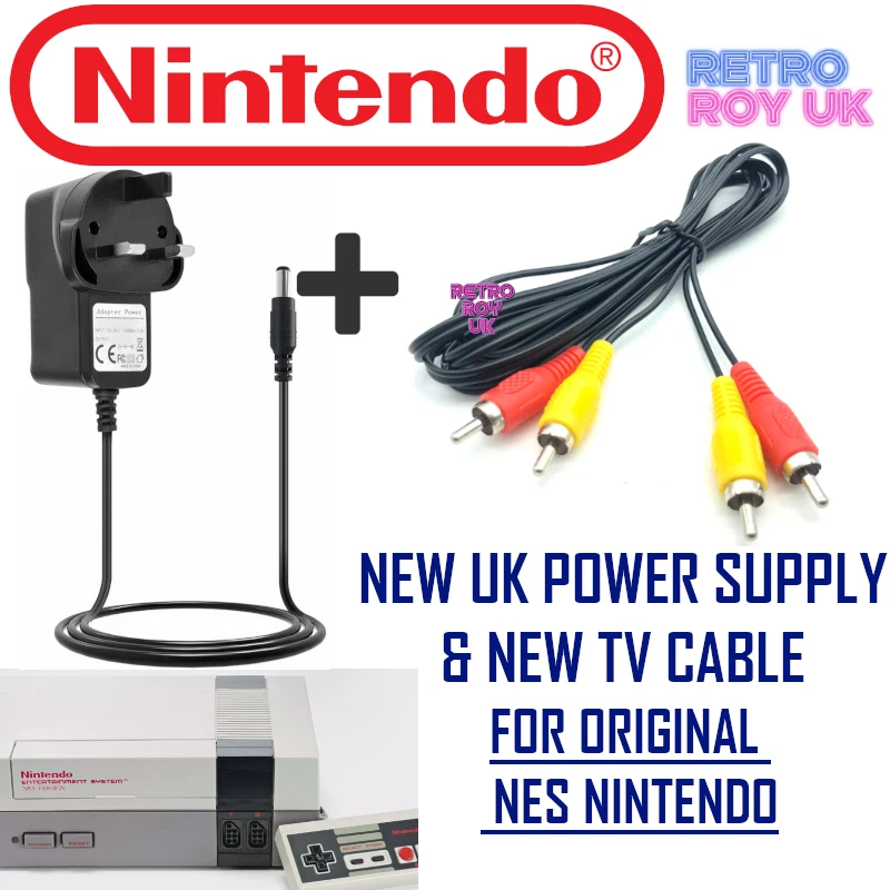 Nintendo NES Power Supply UK Plug & TV Cable Cool Running