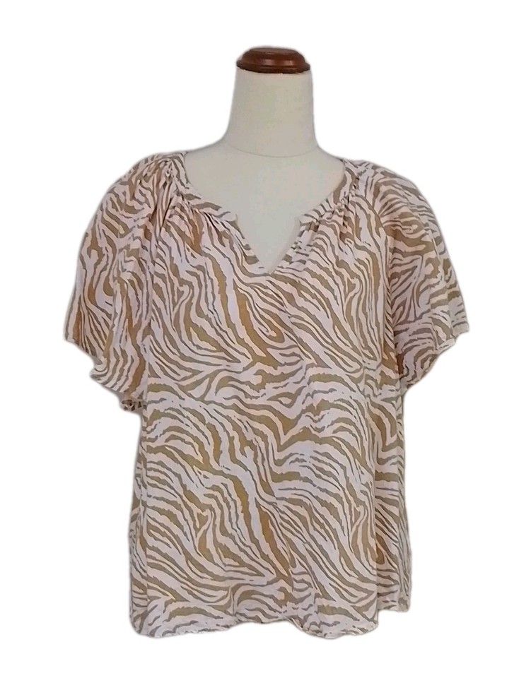 SUZANNE GRAE Womens Top Oversized Size 10 Animal Print Linen Viscose Blouse Tee
