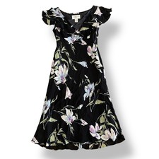 Evan Picone Vintage Floral Maxi Dress Size 8 Black Multicolor Boho Whimsical