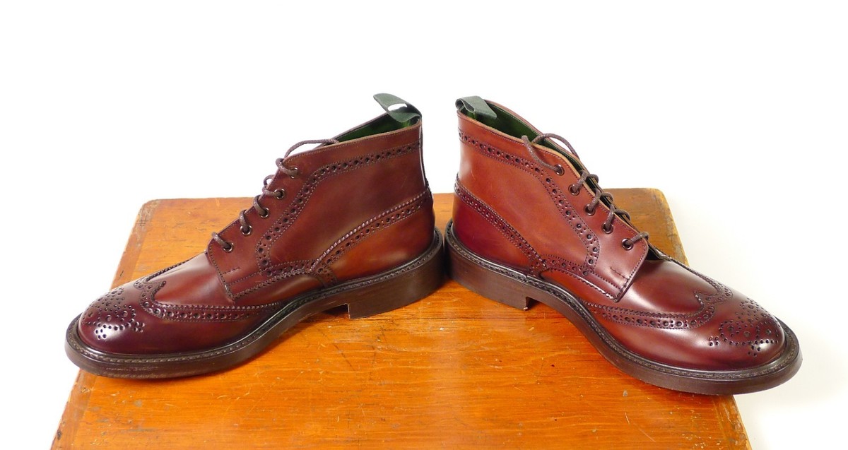 TRICKERS MEN'S S JIMMY BURGUNDY CORDOVAN BROUGE ANKLE BOOT RARE UK